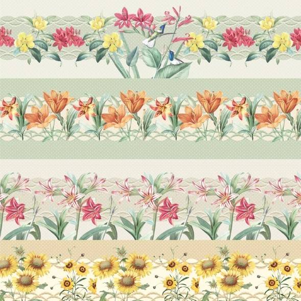 Tricoline 100% Algodón - CN007 Cenefas Floral FM (50 x 150)