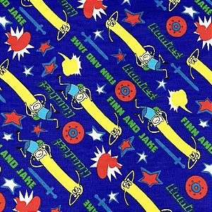 Tricoline 100% Algodón - PJ034 Tradicional Personaje Hora de Aventura Azul (50 x 150)