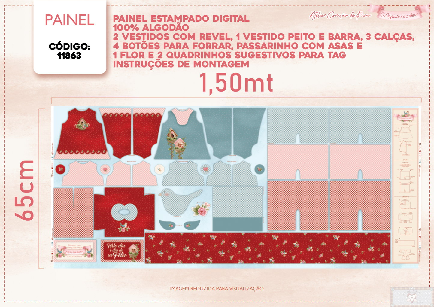 Tricoline 100% Algodón - CP021 Patrón vestido muñeca Secreto amor (60 x 150) **PRE VENTA**