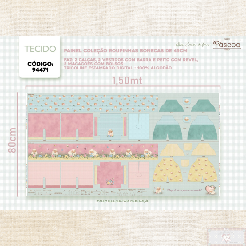 Tricoline 100% Algodón - CP022 Patrón Enteritos muñeca Ovejas (80 x 150) **PRE VENTA**