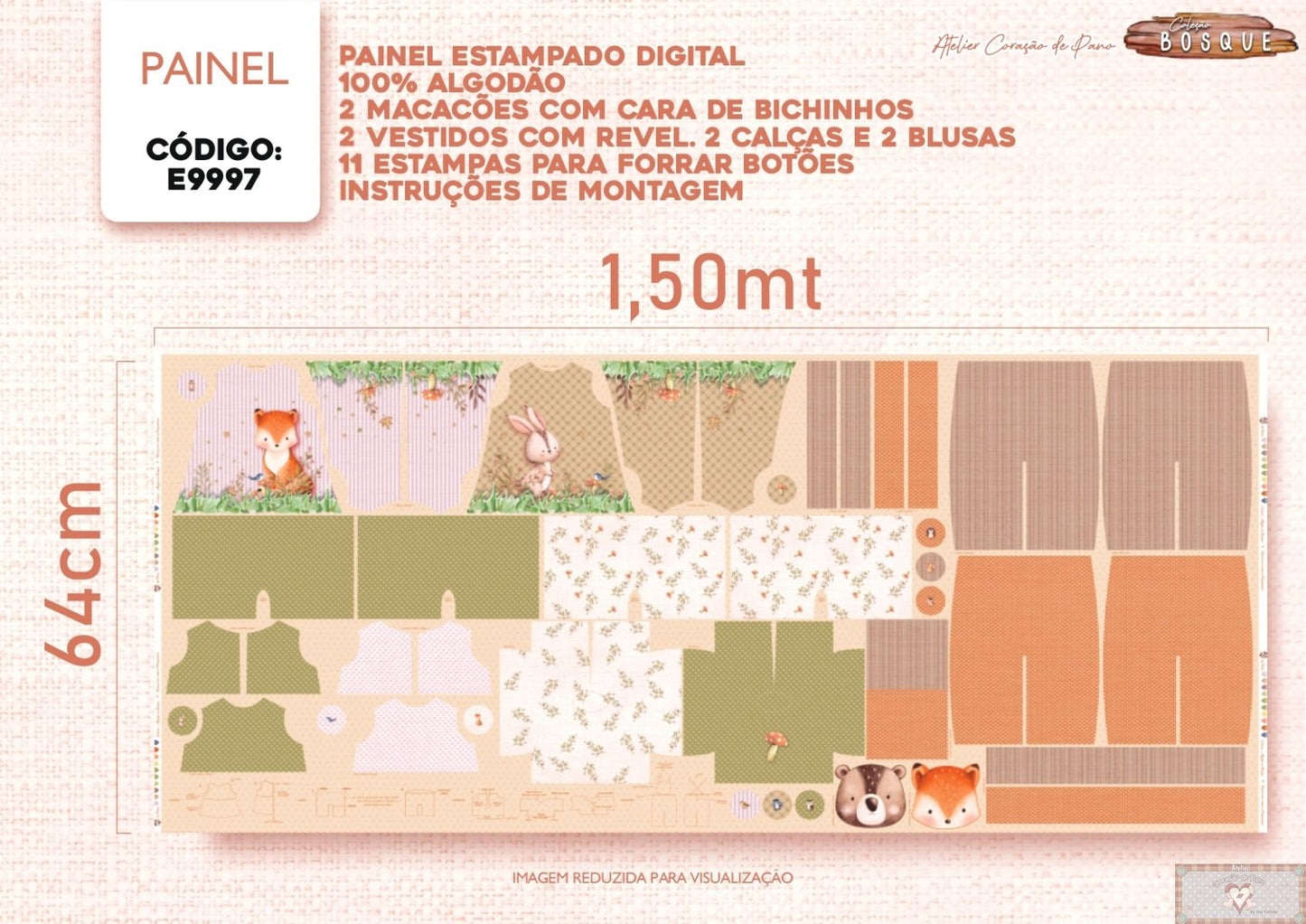 Tricoline 100% Algodón - CP024 Patrón Enteritos muñeca Bosque (60 x 150)