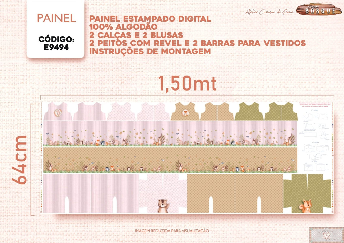 Tricoline 100% Algodón - CP025 Patrón vestido muñeca Bosque (60 x 150) **PRE VENTA**