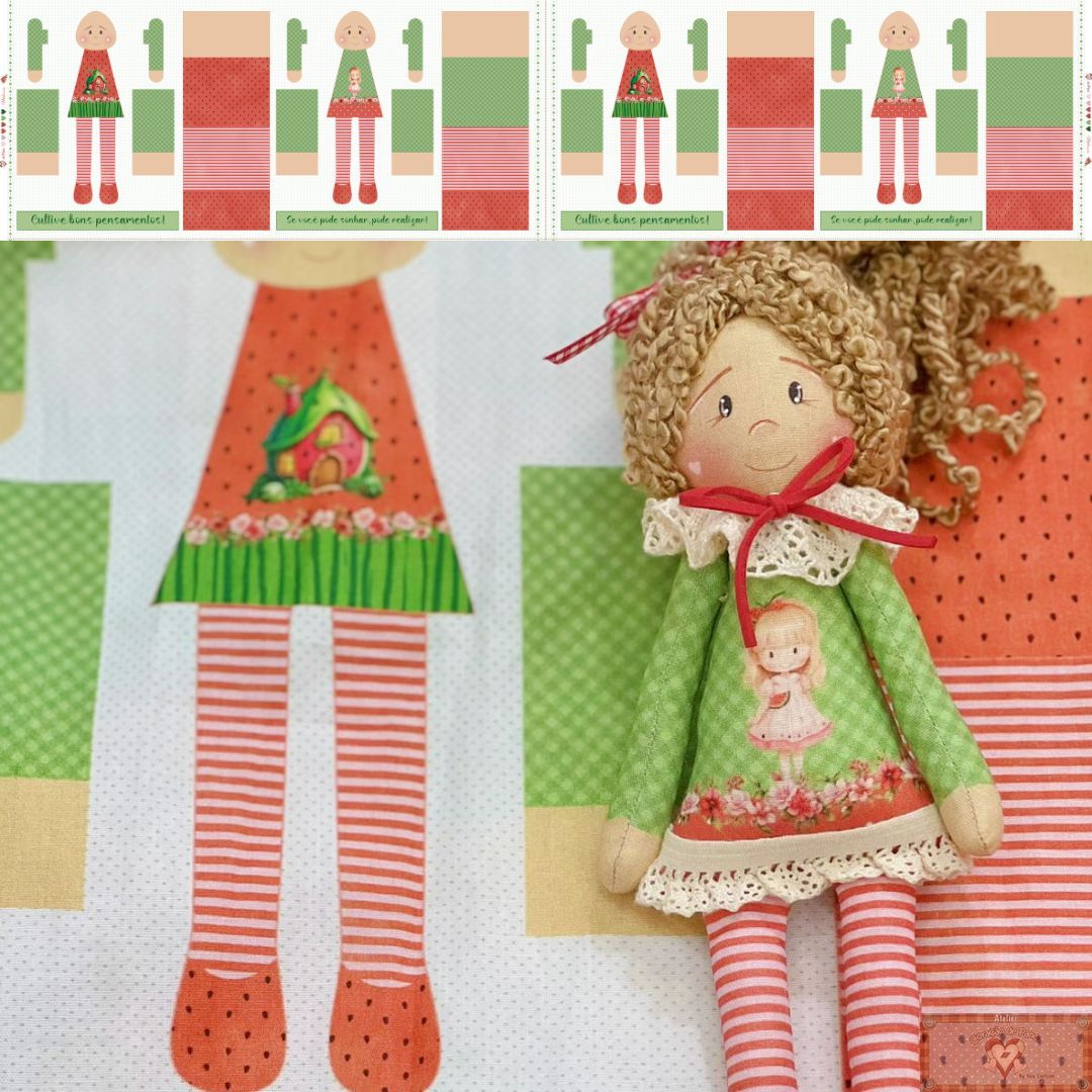 Tricoline 100% Algodón - CP026 Patrón Mini muñecas Sandia (33 x 150) **PRE VENTA**