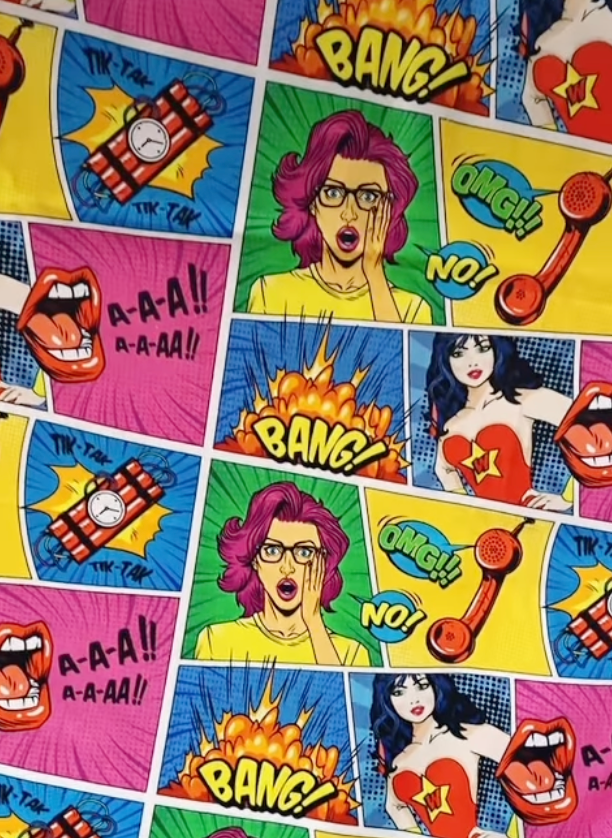 Tricoline 100% Algodón - PJ004 Digital Personaje Mujeres Comics (50 x 150)