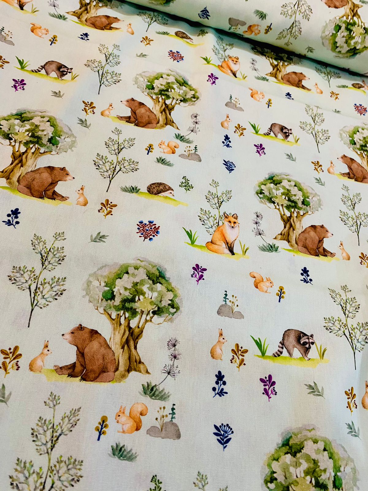 Tricoline 100% Algodón - DG052 Infantil Bosque Oso fondo Celeste (50 x 150)