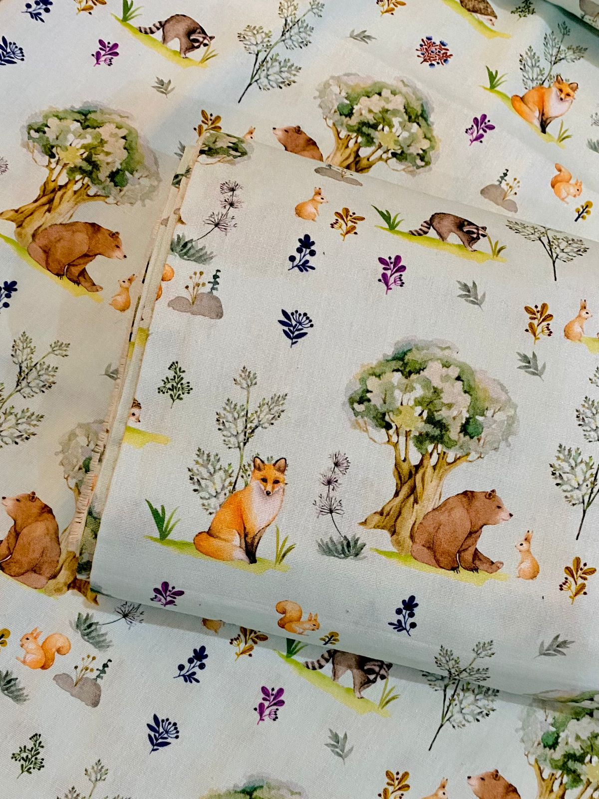 Tricoline 100% Algodón - DG052 Infantil Bosque Oso fondo Celeste (50 x 150)