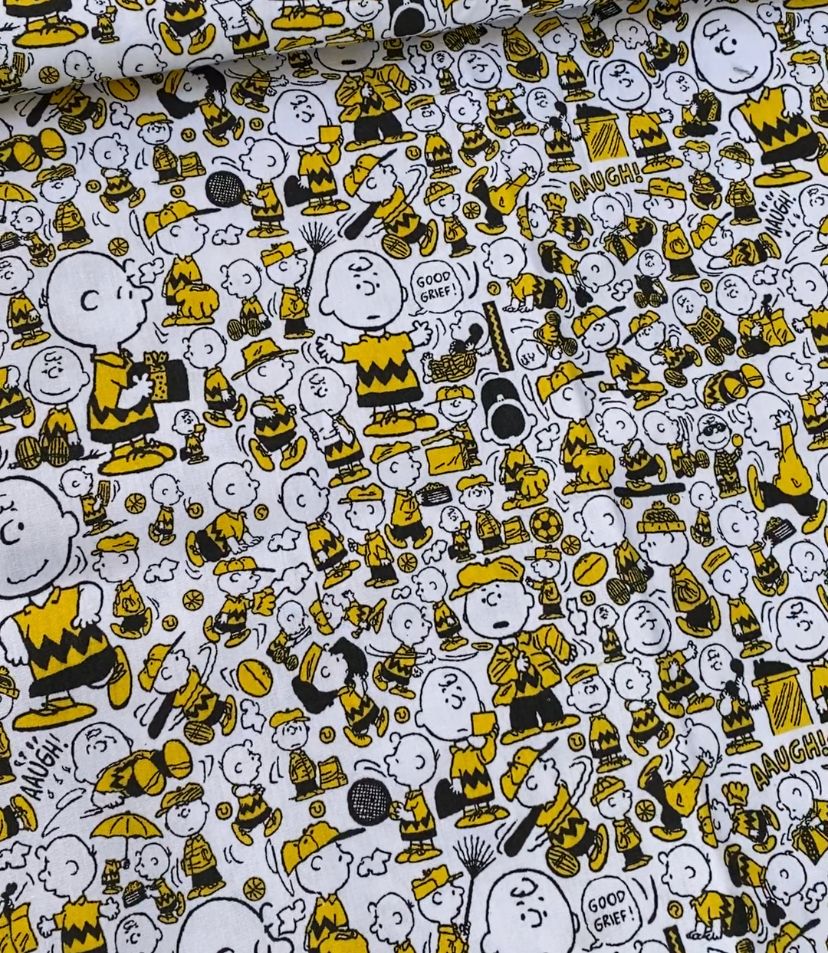 Tricoline 100% algodón - PJ030 Digital Personaje snoopy Charlie Brown Blanco (50 x 150)