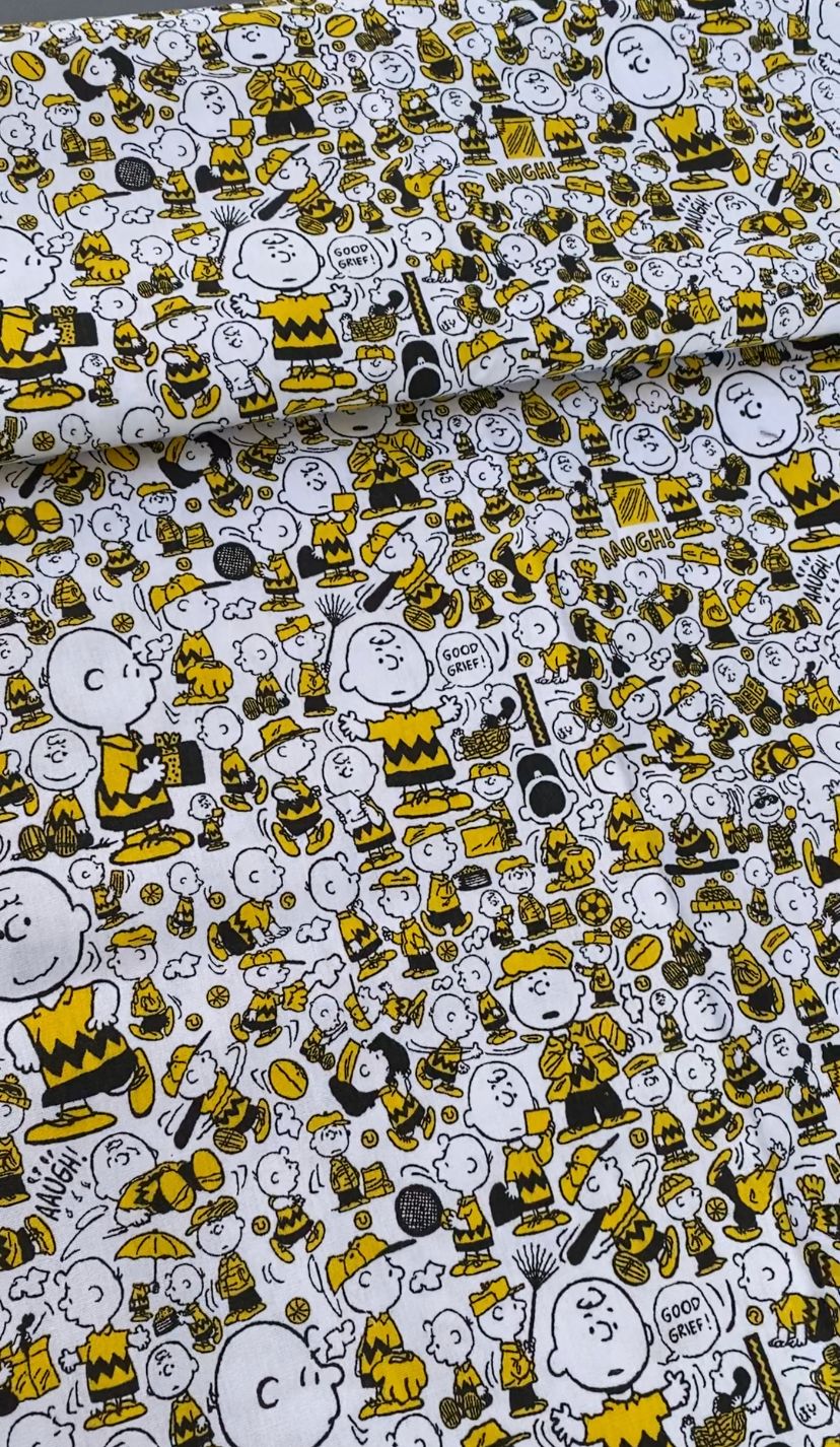 Tricoline 100% algodón - PJ030 Digital Personaje snoopy Charlie Brown Blanco (50 x 150)