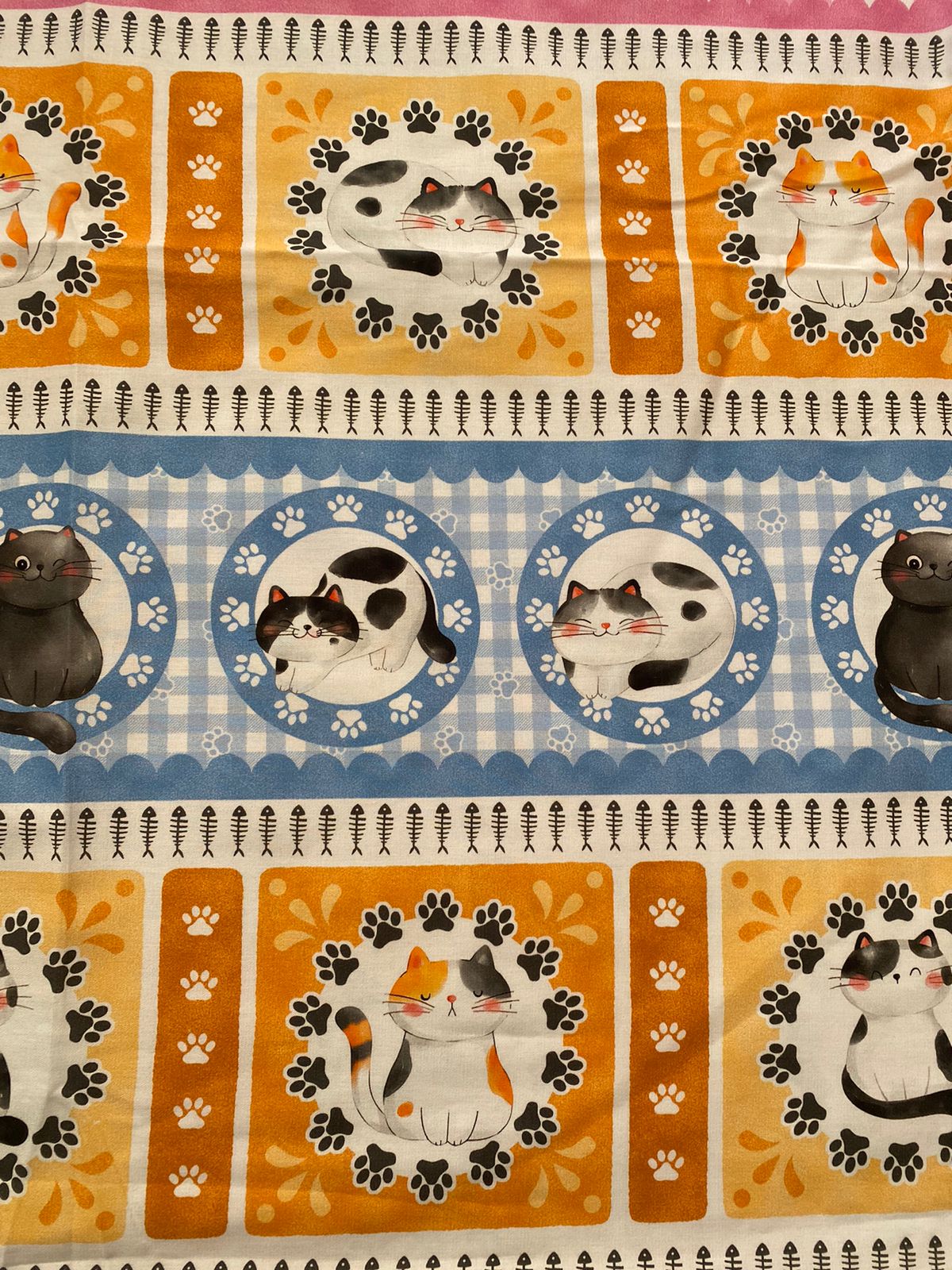 Tricoline 100% Algodón - CN012 Cenefas Gatos (46 x 150)