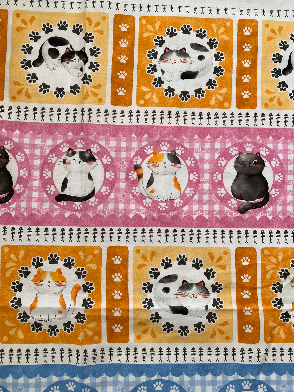 Tricoline 100% Algodón - CN012 Cenefas Gatos (46 x 150)