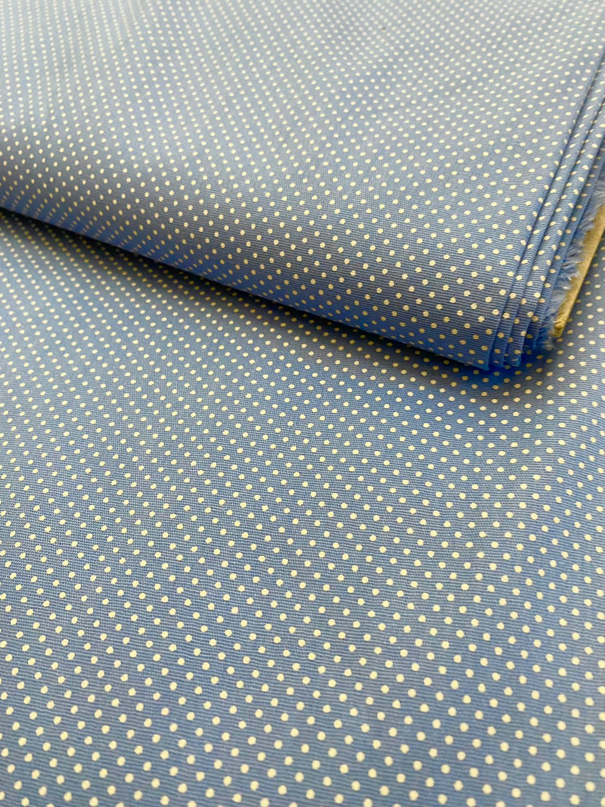 Tricoline 100% Algodón - TT054 Tinto Puntitos Azul Grisaceo (50 x 150)