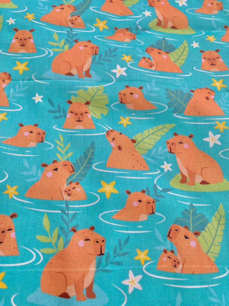 Tricoline 100% Algodón - DG066 Capibara fondo Calipso (50 x 150)