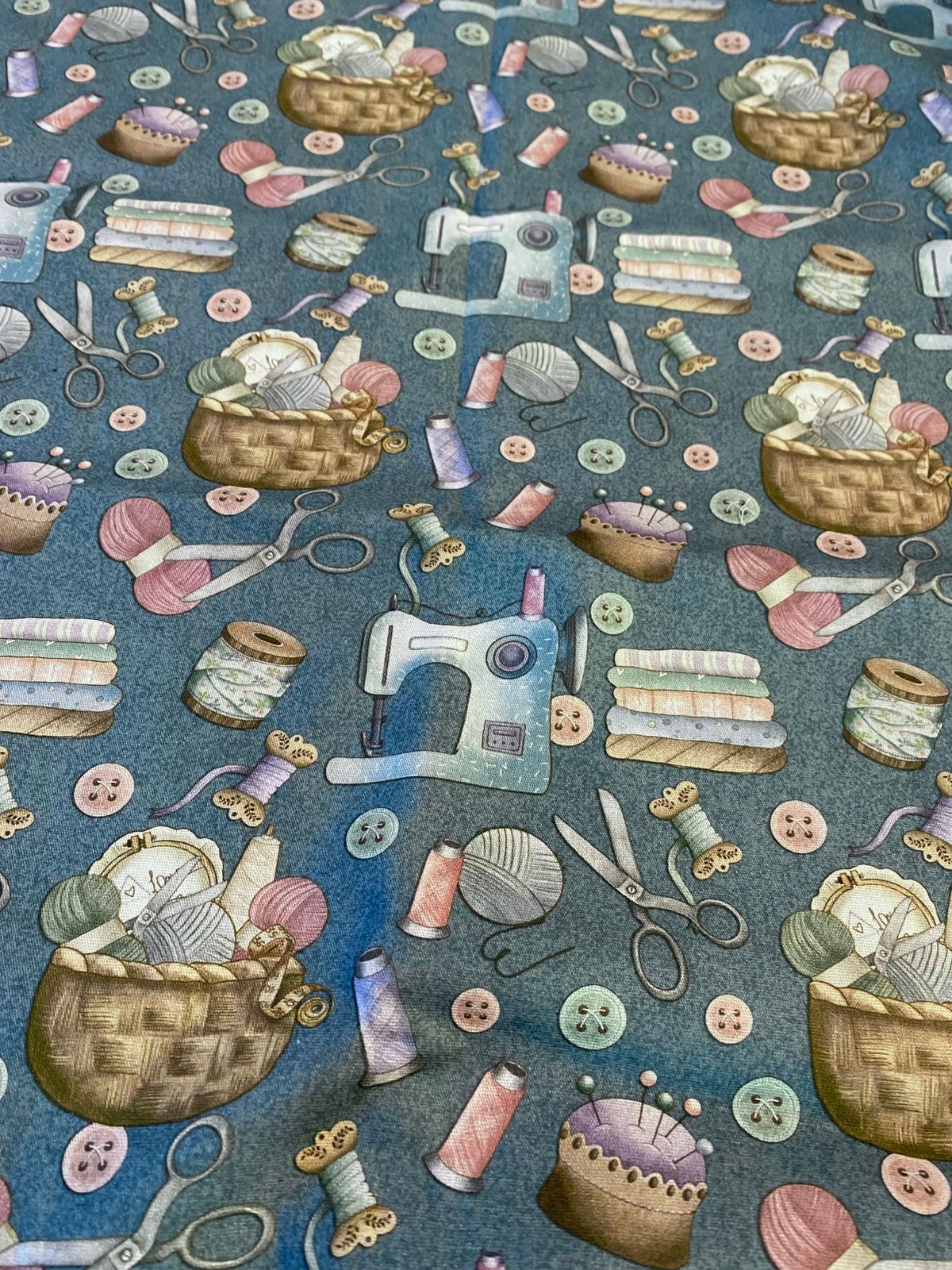 Tricoline 100% Algodón - EX005 Exclusiva Costurita Azul Fuxicos (50 x 150)