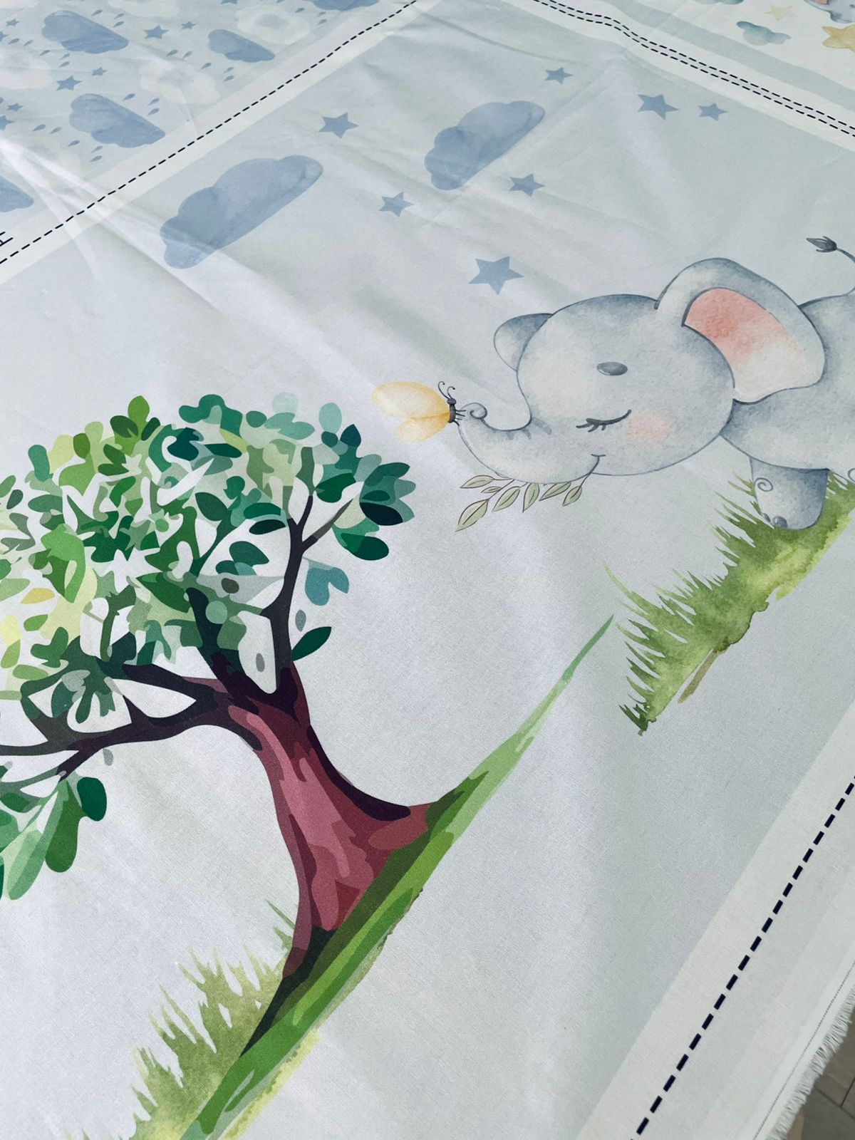 Tricoline 100% Algodón - PT095 Patrón Panel kit Cuna Elefante NIÑO (99 x 150)