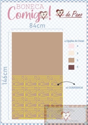 Tricoline 100% Algodón  - CP071 Patrón Molde 16 Cuerpo Mini Muñeca **PRE VENTA**