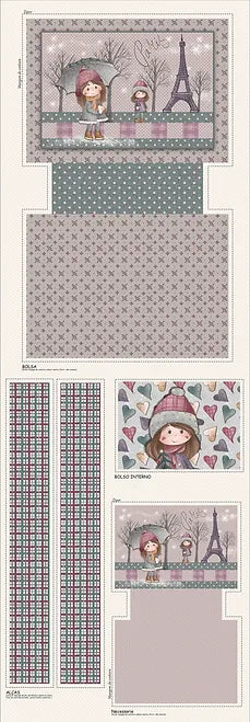 Tricoline 100% Algodón - Fuxicos - Patrón 014 BOLSO INVIERNO EN PARIS (49 x 150)