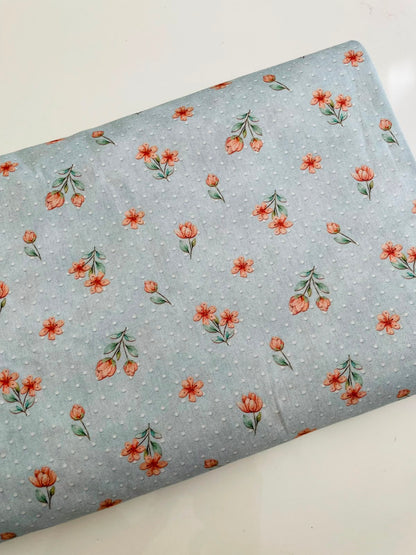 Tricoline 100% algodón - EX094 Exclusiva Tierna Florecitas 1 Celeste (50 x 150)