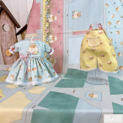 Tricoline 100% Algodón  - CP022 Patrón Enteritos muñeca Ovejas (80 x 150) **PRE VENTA**