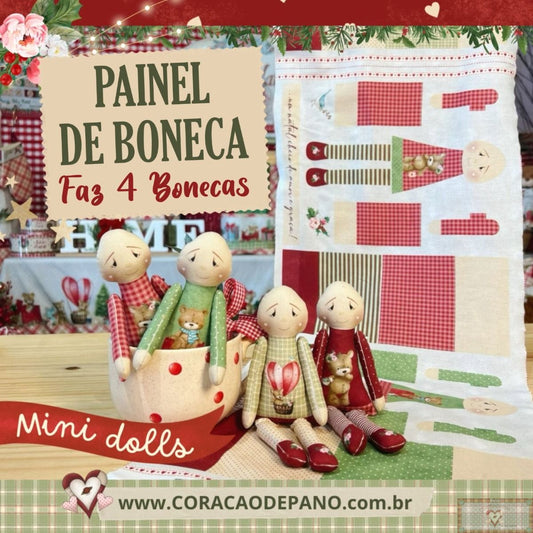 Tricoline 100% Algodón  - CP030 Patrón Mini muñecas Navidad (33 x 150) **PRE VENTA**