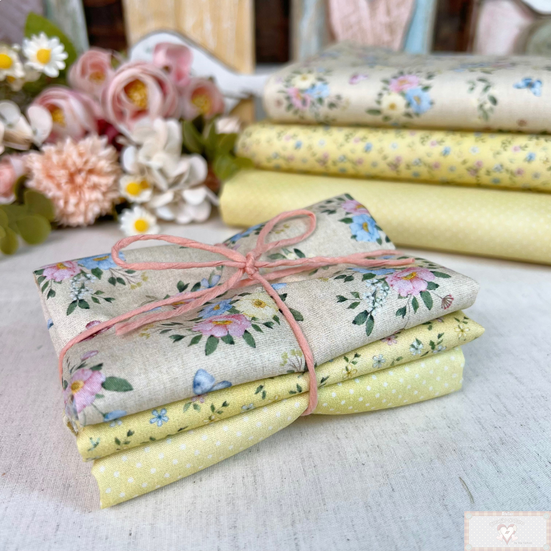 Tricoline 100% Algodón  - CP038 PACK - Compose amarillo (3 telas de 50 x 150 cada)