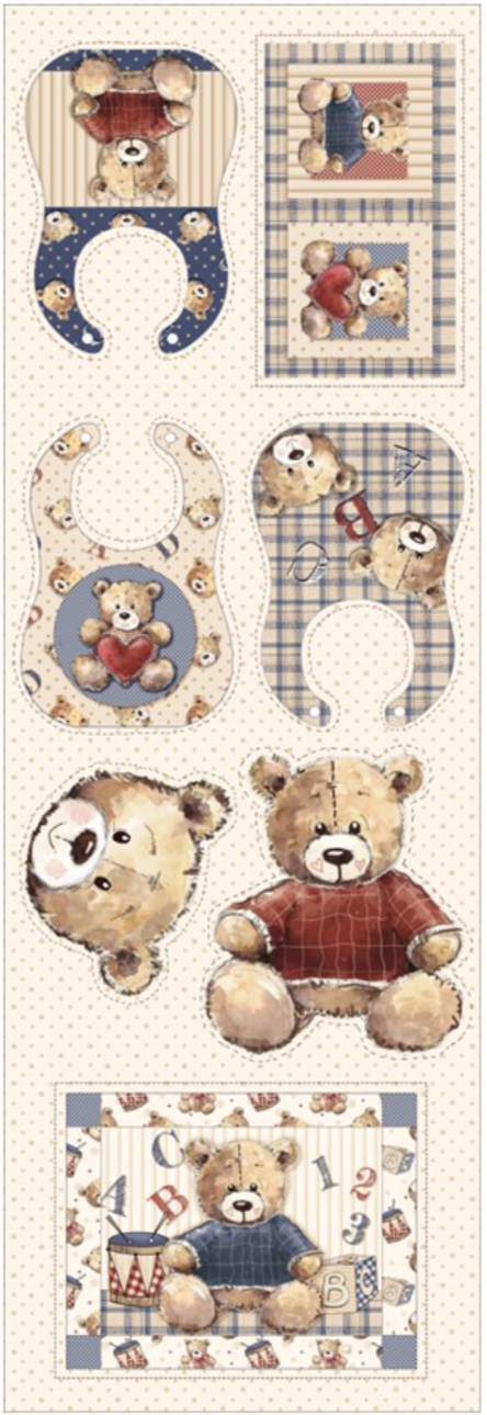 Tricoline 100% Algodón  - PT040 Patrón paneles babero oso (50 x 150)