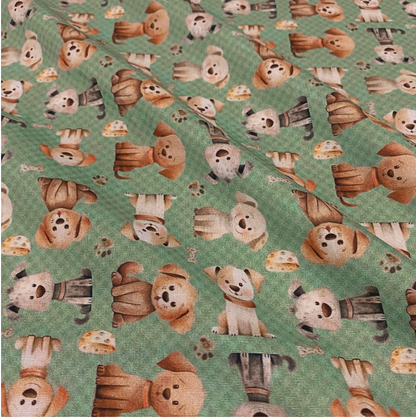 Tricoline 100% Algodón - EX047 Perros fondo Verde (50 x 150)