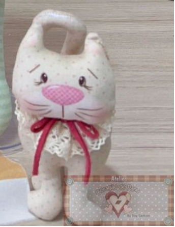 Tricoline 100% Algodón  - CP073 Panel Mini Muñeca Individual Gato beige (33 x 75)