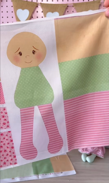 Tricoline 100% Algodón  - CP072 Panel Mini Muñeca Individual Gato rosa (33 x 75)