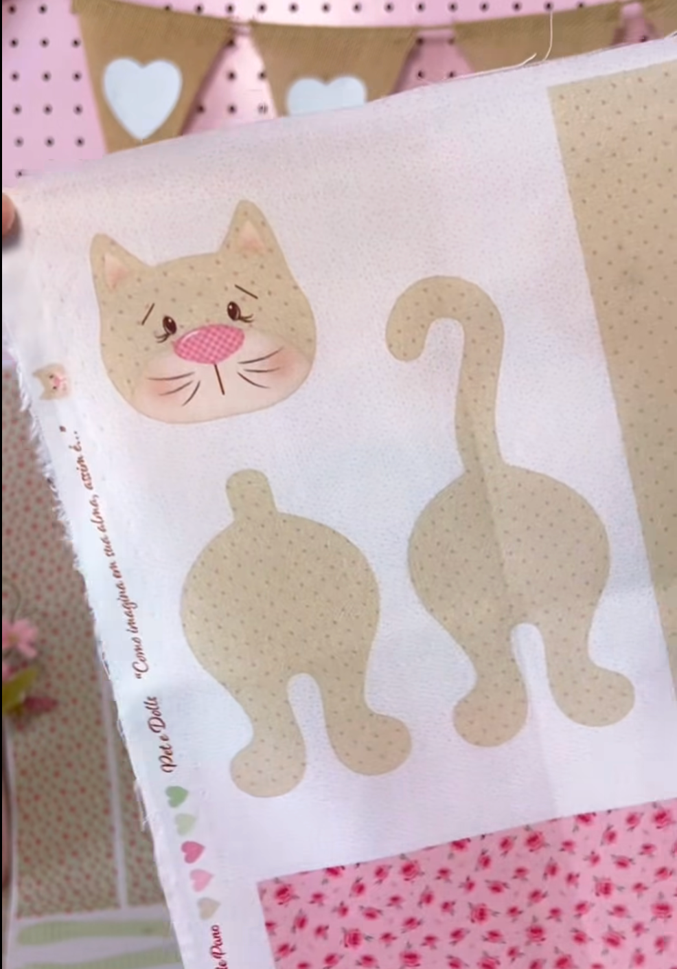 Tricoline 100% Algodón  - CP073 Panel Mini Muñeca Individual Gato beige (33 x 75)