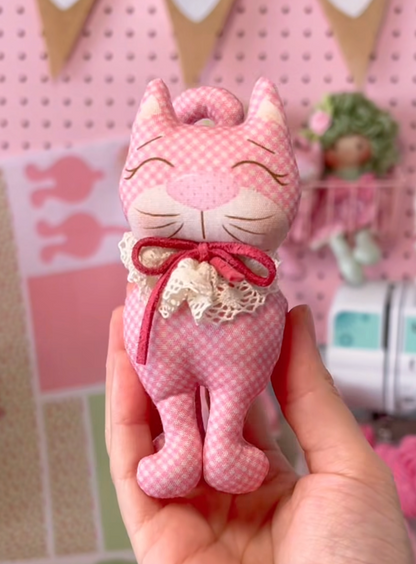 Tricoline 100% Algodón  - CP072 Panel Mini Muñeca Individual Gato rosa (33 x 75)