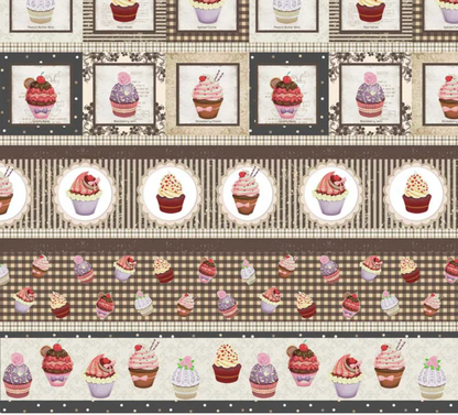 Tricoline 100% Algodón - Digital Cenefas Cocina Cupcake FM (50 x 150)