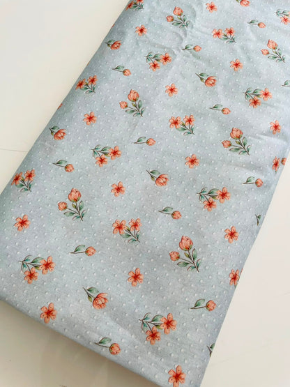 Tricoline 100% algodón - EX094 Exclusiva Tierna Florecitas 1 Celeste (50 x 150)