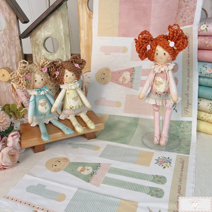 Tricoline 100% Algodón  - CP028 Patrón Mini muñecas Oveja (33 x 150) **PRE VENTA**