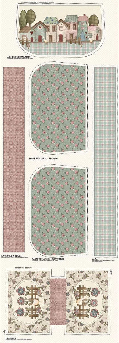 Tricoline 100% Algodón - Fuxicos - Patrón 016 BOLSO Villa de Amor (49 x 150)