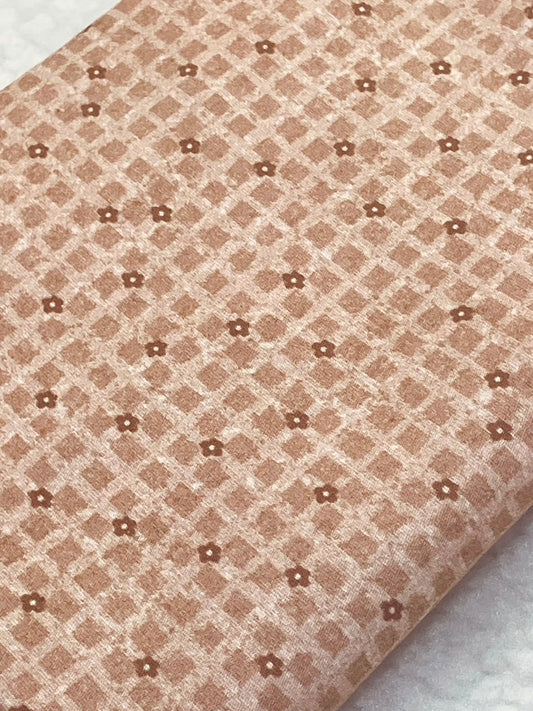 Tricoline 100% Algodón - EX064 Exclusiva cuadrille florecitas Rosa Terracota (50 x 150)