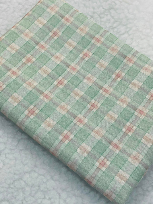 Tricoline 100% Algodón - EX067 Cuadrille Menta y Rosa (50 x 150)