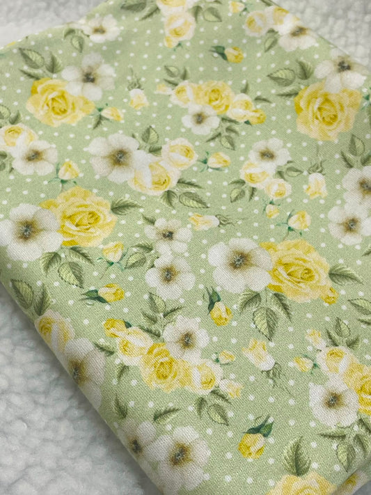 Tricoline 100% Algodón - EX071 Exclusiva Florecitas fondo Menta (50 x 150)