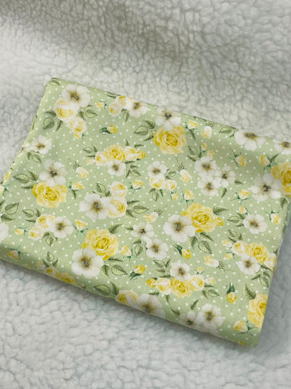 Tricoline 100% Algodón - EX071 Exclusiva Florecitas fondo Menta (50 x 150)