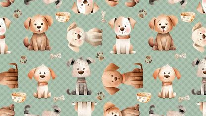 Tricoline 100% Algodón - EX047 Perros fondo Verde (50 x 150)
