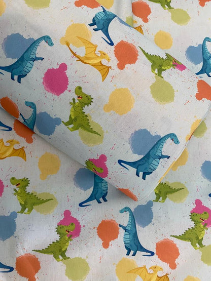 Tricoline 100% Algodón - Infantil Dinosaurios fondo Celeste (50 x 150)