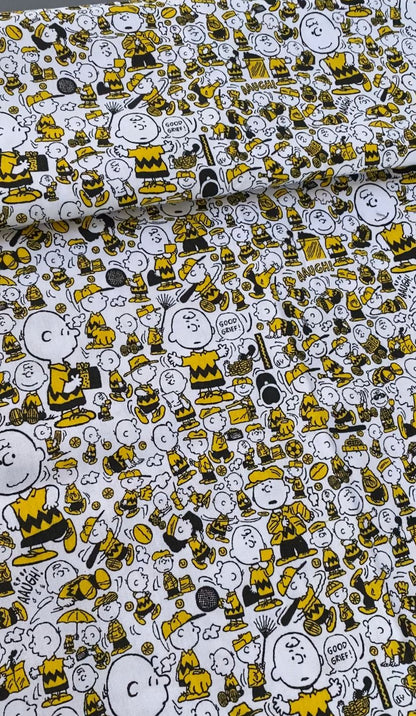 Tricoline 100% algodón - Personajes snoopy Charlie Brown Blanco (50 x 150)