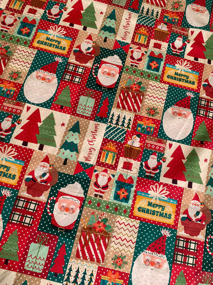 Tricoline 100% Algodón - Navideños Cuadritos Santa Claus  (50 x 150)