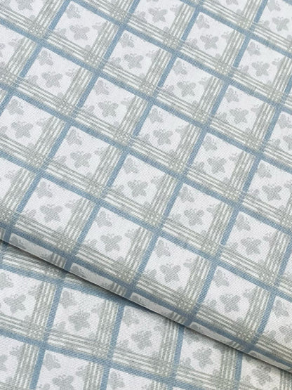 Tricoline 100% Algodón - TT094 Tinto Cuadrille Color blanco celeste (50 x 150)
