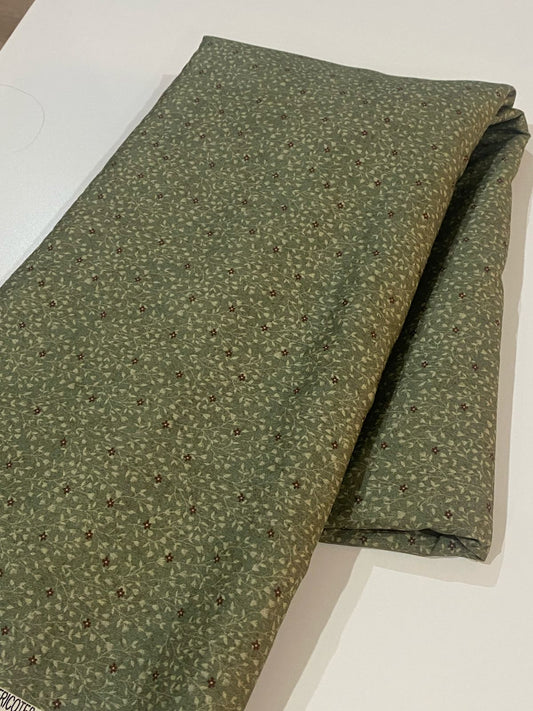 Tricoline 100% Algodón - EX032 Exclusiva Ramitos Verde Oliva Fuxicos (50 x 150)