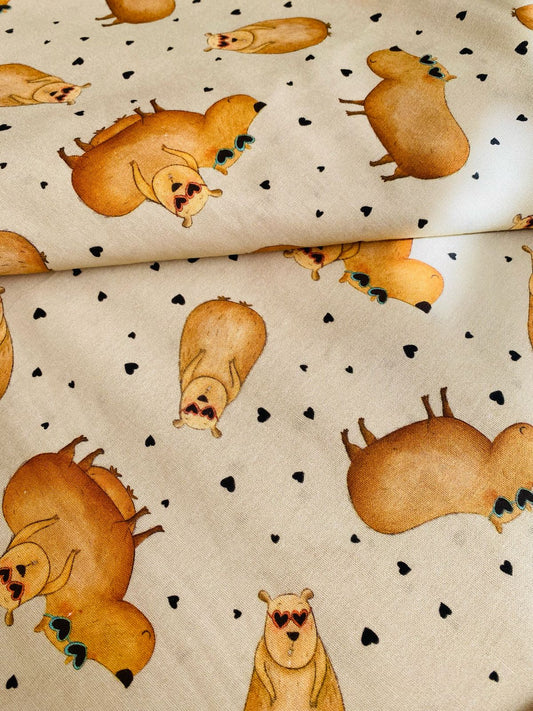 Tricoline 100% Algodón - DG067 Capibara fondo Beige (50 x 150)