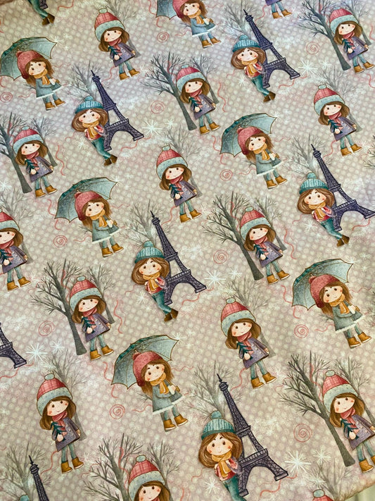 Tricoline 100% Algodón - EX040 Exclusiva Niña Invierno Paris (50 x 150)