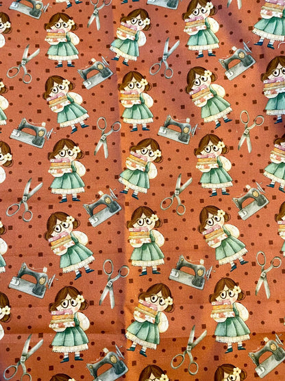 Tricoline 100% Algodón - EX007 Exclusiva Costurera Costurando Fuxicos (50 x 150)