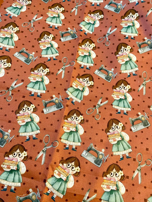 Tricoline 100% Algodón - EX007 Exclusiva Costurera Costurando Fuxicos (50 x 150)