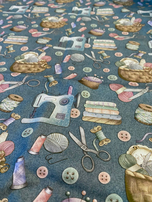 Tricoline 100% Algodón - EX005 Exclusiva Costurita Azul Fuxicos (50 x 150)