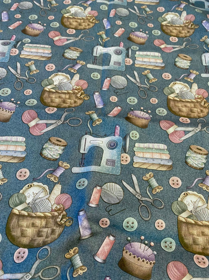 Tricoline 100% Algodón - EX005 Exclusiva Costurita Azul Fuxicos (50 x 150)